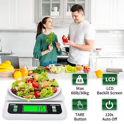 Large Digital Kitchen Scale 66lb/30kg Food Scales for Kitchen with Tare and Prep Counting Baking Cooking Bread Meat Scale with LCD Display for Bakery (White, 30kg)