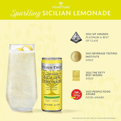 Fever-Tree Sparkling Sicilian Lemonade - Premium Quality Mixer - Refreshing Beverage for Cocktails & Mocktails. Naturally Sourced Ingredients, No Artificial Sweeteners or Colors - 8.5 Fl Oz Cans - Pack of 24
