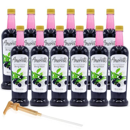 Amoretti - Wild Huckleberry Beverage Infusion, 94 Servings Per Bottle (750 ml) - Drink Mix & Water Enhancer with Pump for Flavoring Cocktails, Waters, Teas, and other Beverages, Preservative Free