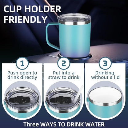 20 oz Insulated Coffee Mug with Ceramic Coating, Stainless Steel Travel Mug Tumbler with Handle Lid and Straw, Double Wall Leak-Proof Coffee Travel Mug Keeps Drink Hot and Cold (Azure Purple)