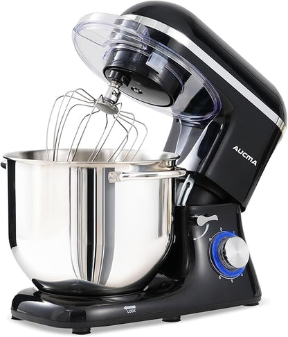 Aucma Stand Mixer, 900W 8QT Large Kitchen Mixer, Kitchen Electric Mixers with Dough Hook, Wire Whip & Beater (Black, 8QT)