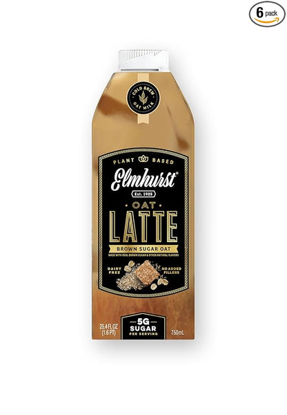 Elmhurst 1925 Brown Sugar Oat Milk Latte – Plant-Based, Vegan, Dairy-Free Latte Made of Whole Grain Oats, Cold Brew Premium Arabica with 95mg Caffeine & Real Brown Sugar – 25.4oz (Pack of 6)