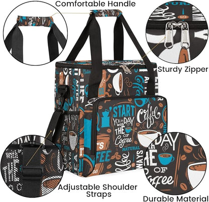 Blue Coffee Cafe Maker Carrying Bag Travel Case Compatible with Keurig K-Mini or K-Mini Plus Portable Single Serve Coffee Brewer Case with Pockets for K-cup Pods