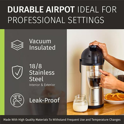 Cresimo Coffee Carafe with Pump - 102oz / 3L Airpot 12 Hours Large Hot Water Carafe, Cocoa Dispenser for Parties - Tea Flask, Insulated Stainless Steel Air Pots for Hot Beverage Dispenser -Coffee Pump