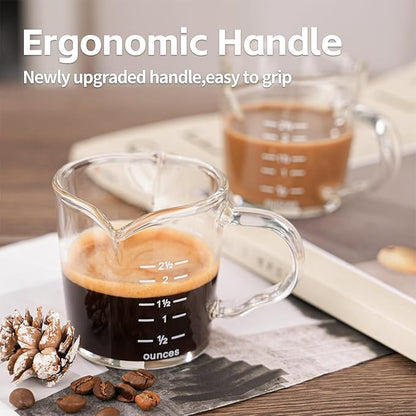 Espresso Shot Glass 3-Ounce Triple Pitcher Barista Double Spouts With Pouring Handle (2 Pack)