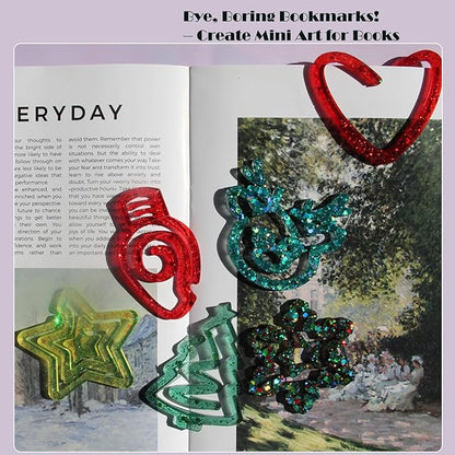 9-in-1 Christmas Resin Bookmark Mold Set - Reindeer/Snowflake/Tree/Heart/Star Silicone Molds for Epoxy Paperclips & Standard Bookmarks, Holiday Gift Crafts,DIY Supplies, Book Lovers Gift