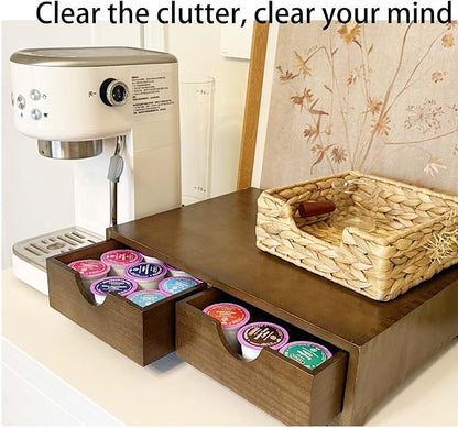 Wooden Coffee Pod Organizer with 4 Anti-Slip Feet, Elevated Coffee Pod Storage Box, Tea & Coffee Capsule Holder, 30 Pod Capacity with Drawer for Moisture Protection