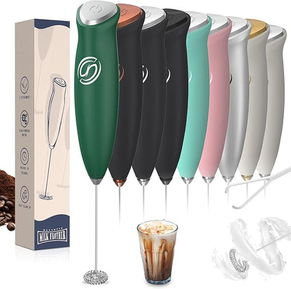 Milk Frother Handheld Frother Wand Drink Mixer Handheld Coffee Stirrers Electric Frother for Coffee Mixer Wand with 2 Whisk frother for protein powder coffee frother handheld-Green