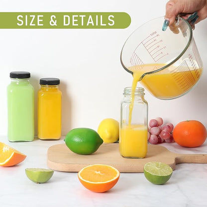 SZUAH 8 oz Glass Juice Bottles with Lids 6 Pack,Reusable Water Bottle,Juicing Bottles for Smoothies, Milk, Storage, Small and portable(240ml，Set of 6)
