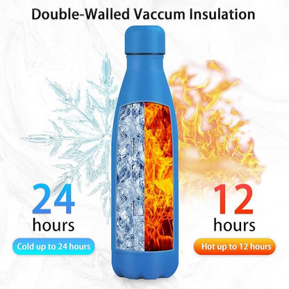 Insulated Water Bottle, 17oz Stainless Steel Water Bottles with straw lid, Metal Sports Water Bottles for Boys,Girls, Double Wall Vacuum BPA-Free Flask for School, Sports (Ocean Blue)