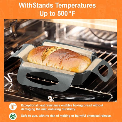 Reusable Silicone Bread Loaf Pan Liner, Food-Grade Silicone Bread Sling, Sourdough Bread Baking Mat, Non-Stick &Easy Clean Dough Transfer Tool, Fits 9x5" or 1.5lb Loaf Pans, Grey & Orange, 2PCS