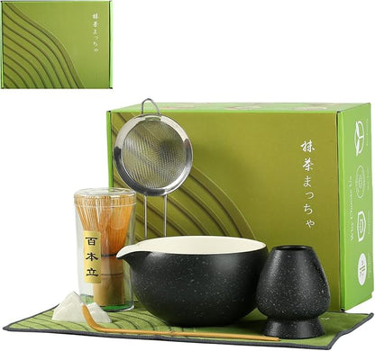 Matcha Whisk Set, Ceramic Matcha Set with Spout, Matcha Bowl Kit with Sifter, Whisk and Holder, Bamboo Scoop, Scoop Rest, Tea Towel, 7 Pcs Matcha Kit Set for Making Breakfast/Latte for Matcha Lovers