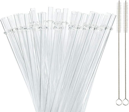 50 Pieces Reusable Straws, BPA-Free, 9" Transparent Hard Plastic Stripe Drinking Straw for Mason Jar Tumbler, Family or Party Use With Cleaning Brush