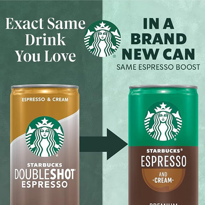 Starbucks Ready to Drink Coffee, Espresso & Cream Light , 6.5oz Cans (12 Pack) (Packaging May Vary)