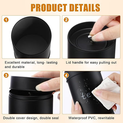 Tanlade 3 Pcs Tea Tin Canister Metal Round Can with Airtight Lid Double Sealed Tea Tin Canisters, with 1 Erasable Chalk Marker and 16 Stickers for Loose Leaf Coffee Sugar, 16 oz