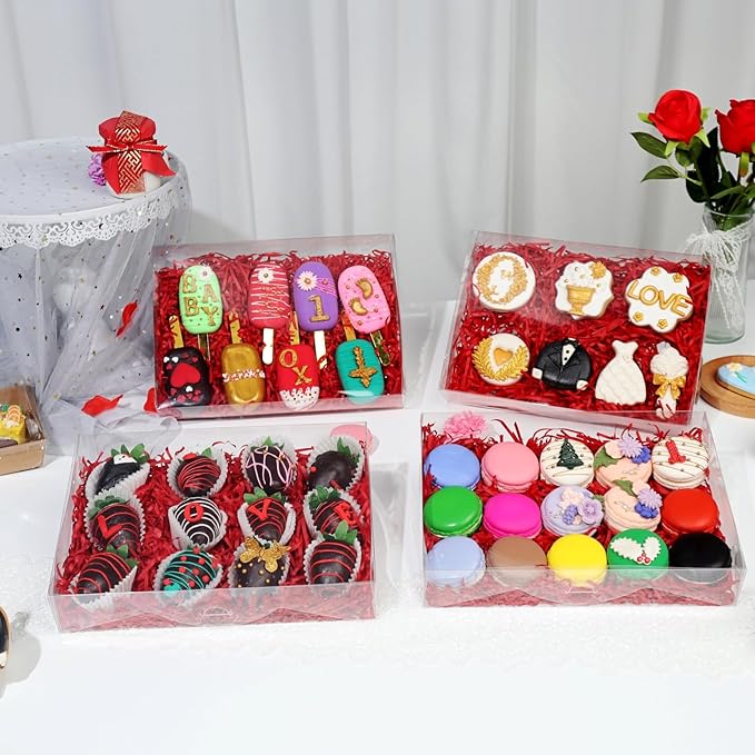 10PCS Clear Strawberry Boxes - 10x7x2 inches Cookie, Macaron & Treat Boxes for Party Favors