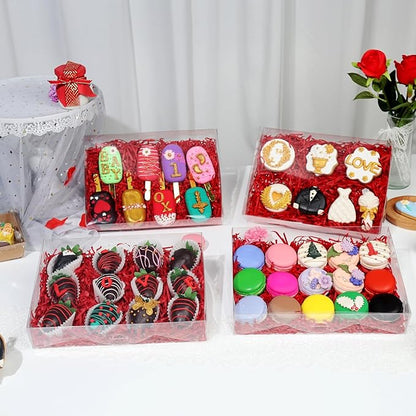 10PCS Clear Strawberry Boxes - 10x7x2 inches Cookie, Macaron & Treat Boxes for Party Favors