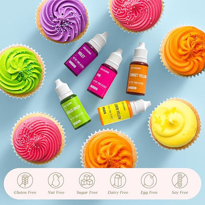 12 Color Cake Food Coloring Set, Food Grade Vibrant Food Color Liquid Dye Tasteless for Baking, Icing, Easter Egg, Fondant, Cooking, Slime Making DIY Supplies Kit - .35 Fl. Oz (10 ml) Bottles