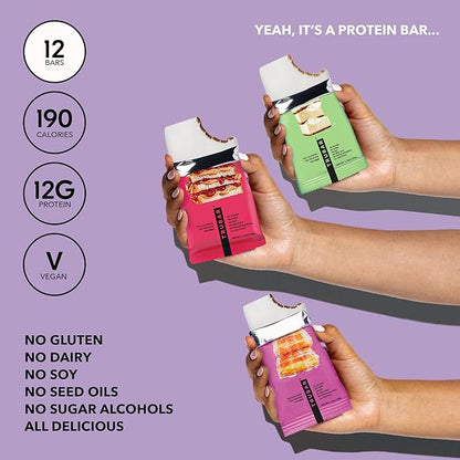 TRUBAR Vegan Protein Bar Variety Pack, Assorted Flavors, Donuts, PB & Jelly, Key Lime, Gluten Free, Vegan Protein Snacks, 12G Plant-Based Protein, High Fiber, Healthy Protein Bars, 12 CT