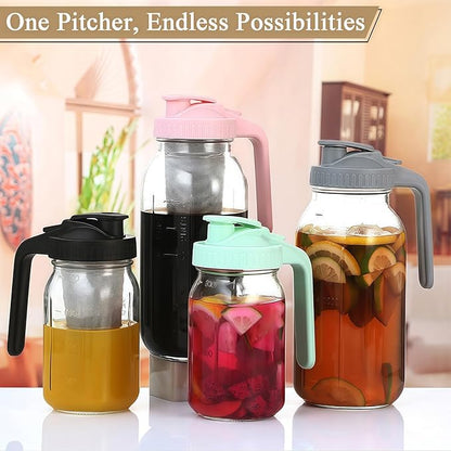 32oz Glass Pitcher with Handle and Lid, 1 Quart Mason Jar Pitcher - Airtight & Leakproof Water Jug with Pour Spout Lid, Glass Containers for Fridge, Perfect for Juice, Cold Brew, Iced & Sun Tea