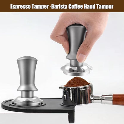 K COOL Espresso Hand Tamper, Premium Barista Coffee Tamper with Calibrated Spring, 100% Flat Stainless Steel Base Tamper for Breville Series 54mm Portafilter Basket (53mm, Black)