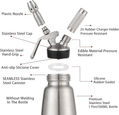 A Variety of Spare Parts and Accessories for Whipped Cream Dispenser -Cream Charger Holder-304 Stainless Steel