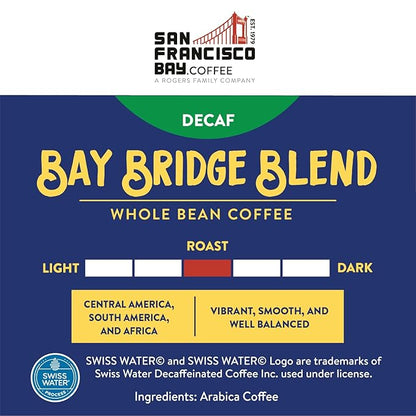 San Francisco Bay Whole Bean Coffee - DECAF Bay Bridge Blend (2lb Bag), Medium Roast, Swiss Water Processed