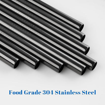 Tomorotec 8-Pack Stainless Steel Straws for Stanley Tumbler 40oz, 12" Metal Straws for Stanley Cup with Brush, Reusable Drinking Straws for Smoothies, Milkshakes, Dishwasher Safe and BPA-Free (Black)