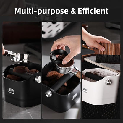 Espresso Knock Box - Bincoo Espresso Machine Knock Box/Espresso Grounds Knock Box, Barista Style Coffee Knock Box for Grounds with Removable Shock-Absorbent Knock Bar and Anti-Slip Base. (White)