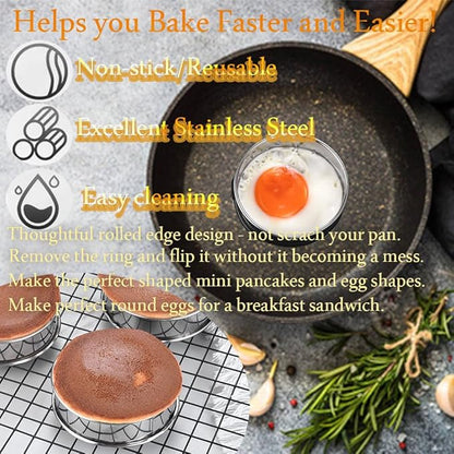 16packs English Muffin Rings Crumpet Rings 4 Inch Stainless Steel Double Rolled Tart Ring Nonstick Metal Round 4'' Ring Molds for Baking Cookies, Pancakesg