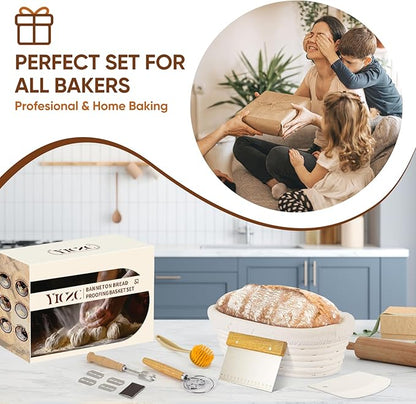 Bread Proofing Basket Set, Oval 10" Sourdough Proofing Basket for Bread Making Tools and Supplies, Sourdough Bread Baking Supplies, Ideal Basket Gift Set for Artisan Bakers