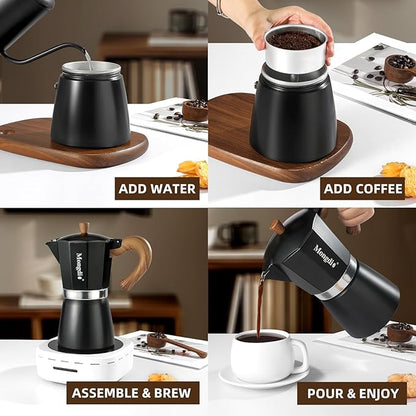 Mongdio Stovetop Espresso Maker Moka Pot, Cuban Coffee Maker Stove top coffee maker Moka Italian Espresso Greca Coffee Maker Brewer Percolator, 12 Espresso Cups, 20 oz - Black