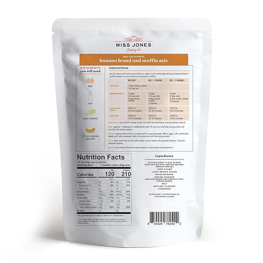 Miss Jones Baking Banana Bread & Muffin Mix - Whole Grains, 50% Lower Sugar, Real Banana, Vegan Banana Bread, Naturally Sweetened Desserts & Treats, 10.57 Ounce (Pack of 6)