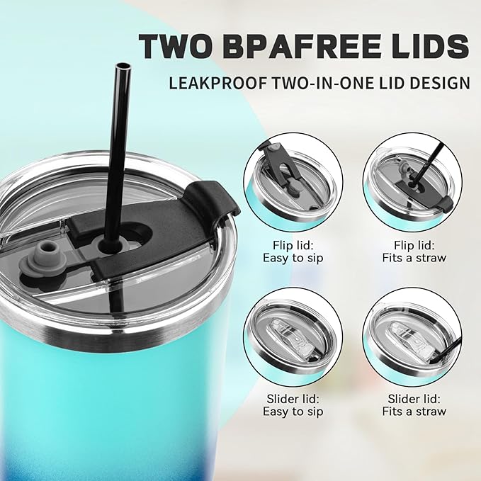 40 oz Tumbler with Lids and Straws, Stainless Steel Insulated Coffee Tumbler, Double Wall Vacuum Insulated Travel Mug Cup, Leakproof Thermal Coffee Cup for Hot and Cold Drink (Light Dark Blue)