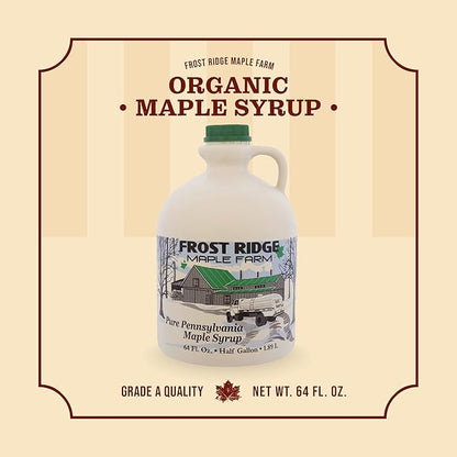 Frost Ridge Maple Farm, Organic Maple Syrup, Grade A, Half Gallon (64 FL Oz), Dark Robust (formerly Grade B)