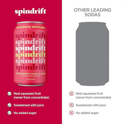 Spindrift Soda "Strawberry Shortcake" Strawberry Vanilla Soda with Real Squeezed Fruit 12 Pack Case