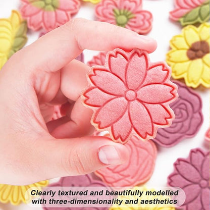 8 Pcs Flower Cookie Cutters Set Baking Molds 3D Flower Press type Cookie Cutter for Baking, Fondant, Cheese, and Pastries