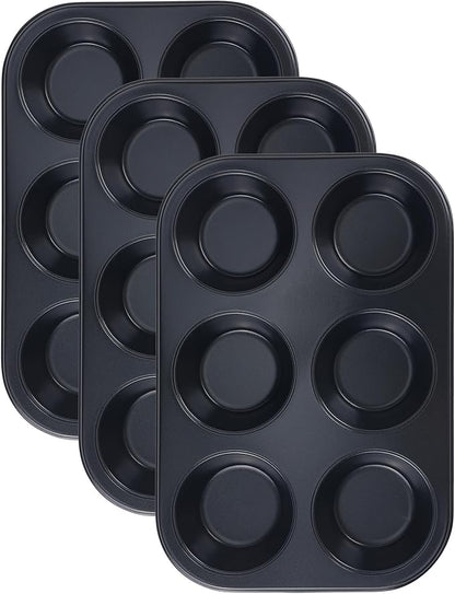 Muffin-Pan for Baking, Nonstick Cake Pan 12 Cups, 3 Pack Cup Premium Cheesecake Pans, Cupcake Baking Pan for Oven 10.4 * 7.1 * 1.2in Black