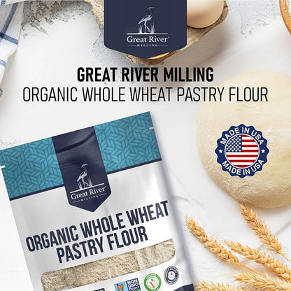 Great River Milling Organic Whole Wheat Pastry Flour | Soft Texture, Lower Gluten | USDA Organic, Non-GMO, Kosher | Ideal for Muffins, Cookies, Cakes & More | 5 Lb