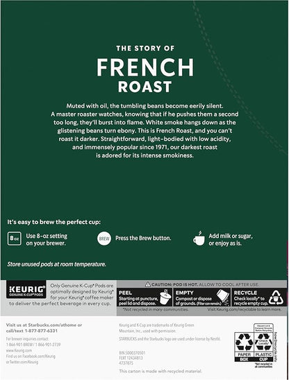 Starbucks K-Cup Coffee Pods, Dark Roast Coffee, French Roast for Keurig Brewers, 100% Arabica, 4 boxes (96 pods total)