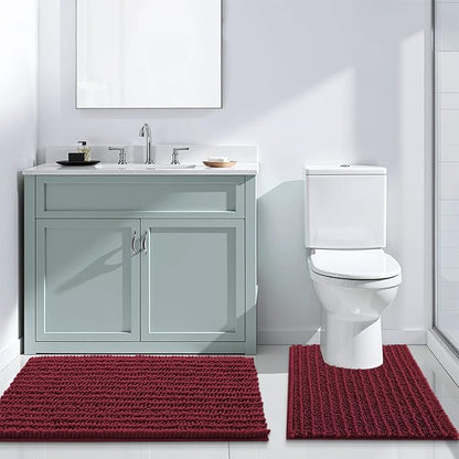 Arotive Luxury Chenille Bathroom Rug Mat, Extra Soft Thick Absorbent Shaggy Bath Rugs, Non-Slip Machine Wash Dry, Plush Bath Mats for Bathroom, Shower and Tub, 34x21, Burgundy