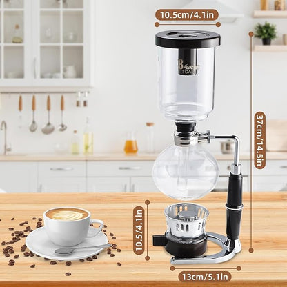 Amarine 5-Cup Tabletop Siphon Coffee Maker, 16 Ounce, Clear with Alcohol Burner (TCA-5)