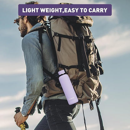 Slim Insulated Water Bottles for Travel 18oz with Clip, Double Wall Vacuum Stainless Steel Water Bottle Keeps Drinks Cold 24 Hrs/Hot 12 Hrs, 100% Leakproof, BPA Free(Purple)