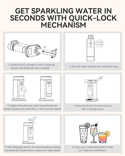 MOKKOM Sparkling Water Maker, Soda Streaming Machine with 1L PET Carbonating Bottle, Carbonates Any Drink, Soda Maker Compatible with 60L CO2 Carbonator (NOT Included) - Stainless Steel