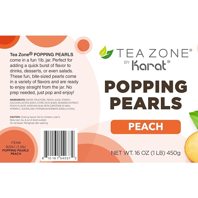 Tea Zone [1 Pound] Peach Popping Pearls, Bursting Pearls for Teas, Shakes, Smoothies, Dessert Toppings