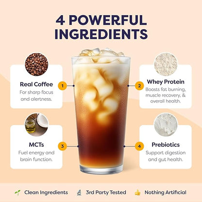 Caramel Protein Iced Coffee - Premium Whey Protein & Instant Iced Coffees - 100% Natural Cold Brew Coffee - Zero Artificial Flavors & Sweeteners, 80 mg Caffeine Per Serving, 0g of Sugar, 20 Servings