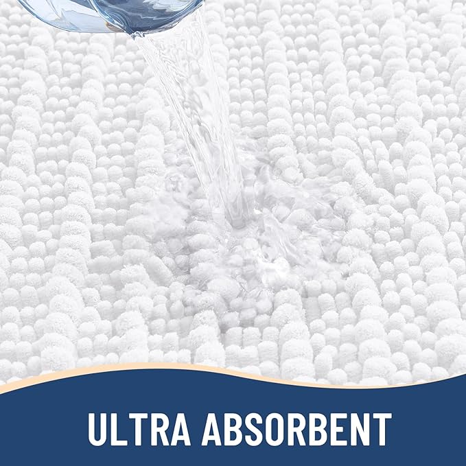 Arotive Luxury Chenille Bathroom Rug Mat, Extra Soft Thick Absorbent Shaggy Bath Rugs, Non-Slip Machine Wash Dry, Plush Bath Mats for Bathroom, Shower and Tub, 24x16, White