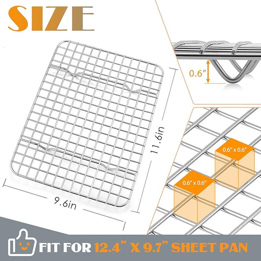 E-far Cooling Baking Rack Set of 2, Stainless Steel Grid Wire for Oven Roasting Cooking Bacon, 11.6" x 9.2" Grilling Broiling for Cooling Cookie Cake, Non-toxic & Dishwasher Safe