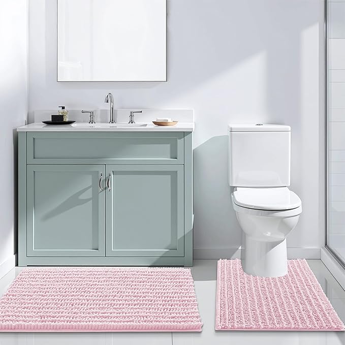 Arotive Luxury Chenille Bathroom Rug Mat, Extra Soft Thick Absorbent Shaggy Bath Rugs, Non-Slip Machine Wash Dry, Plush Bath Mats for Bathroom, Shower and Tub, 44x24, Pink