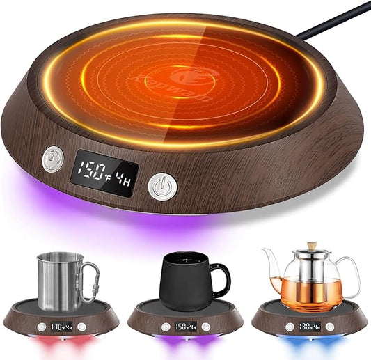 Coffee Mug Warmer – 55W Fast Heating Coffee Warmer, 3 Temperature Settings up to 170℉ with LED Lights, 2–9H Timer & Auto Shut-Off, Coffee Cup Warmer Gift for Women & Men, Office/Home Use